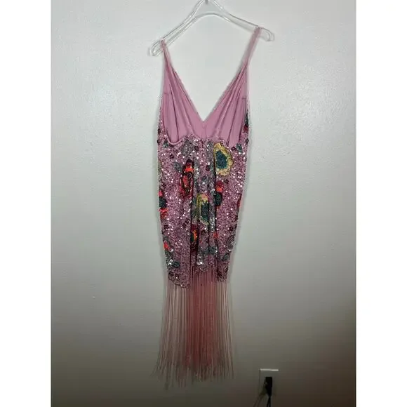 ASOS EDITION Floral Embellished Cami Fringe Dress 12 Pink Swiftie Bachelorette - Picture 10 of 10